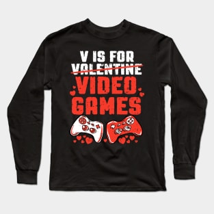 V is for Video Games Funny Valentine Long Sleeve T-Shirt